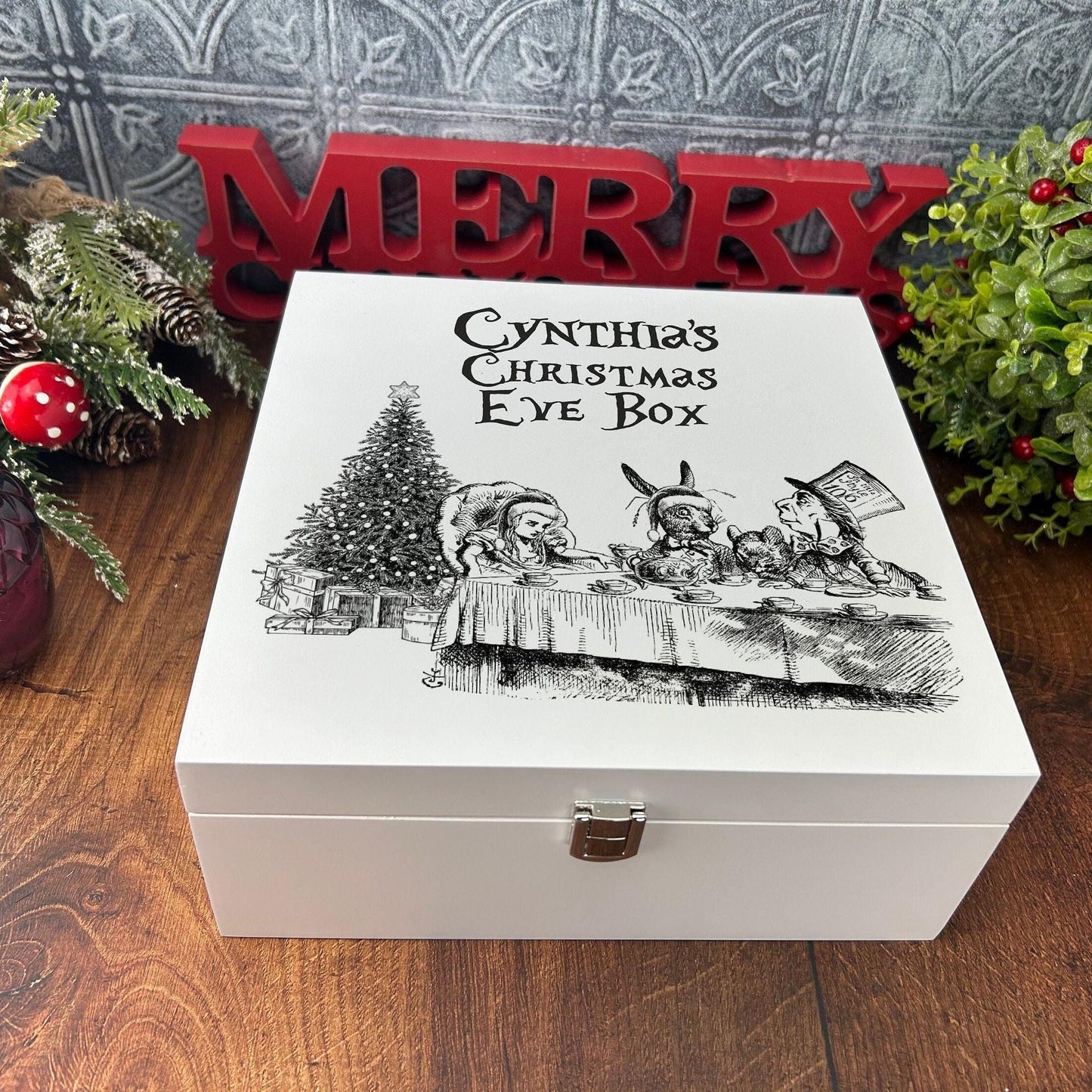 Alice in Wonderland Personalised Christmas Eve Box - Wooden Treat Box
