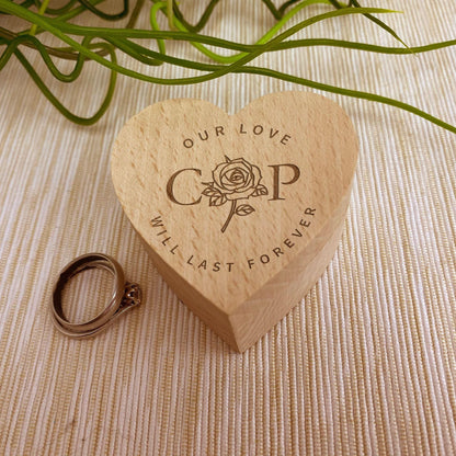 Love Forever Rose Wedding Ring Carrier Heart Box Personalised Engagement Gift