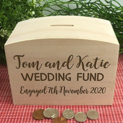 Wedding Fund Wooden Money Box - Personalised Engagement Gift