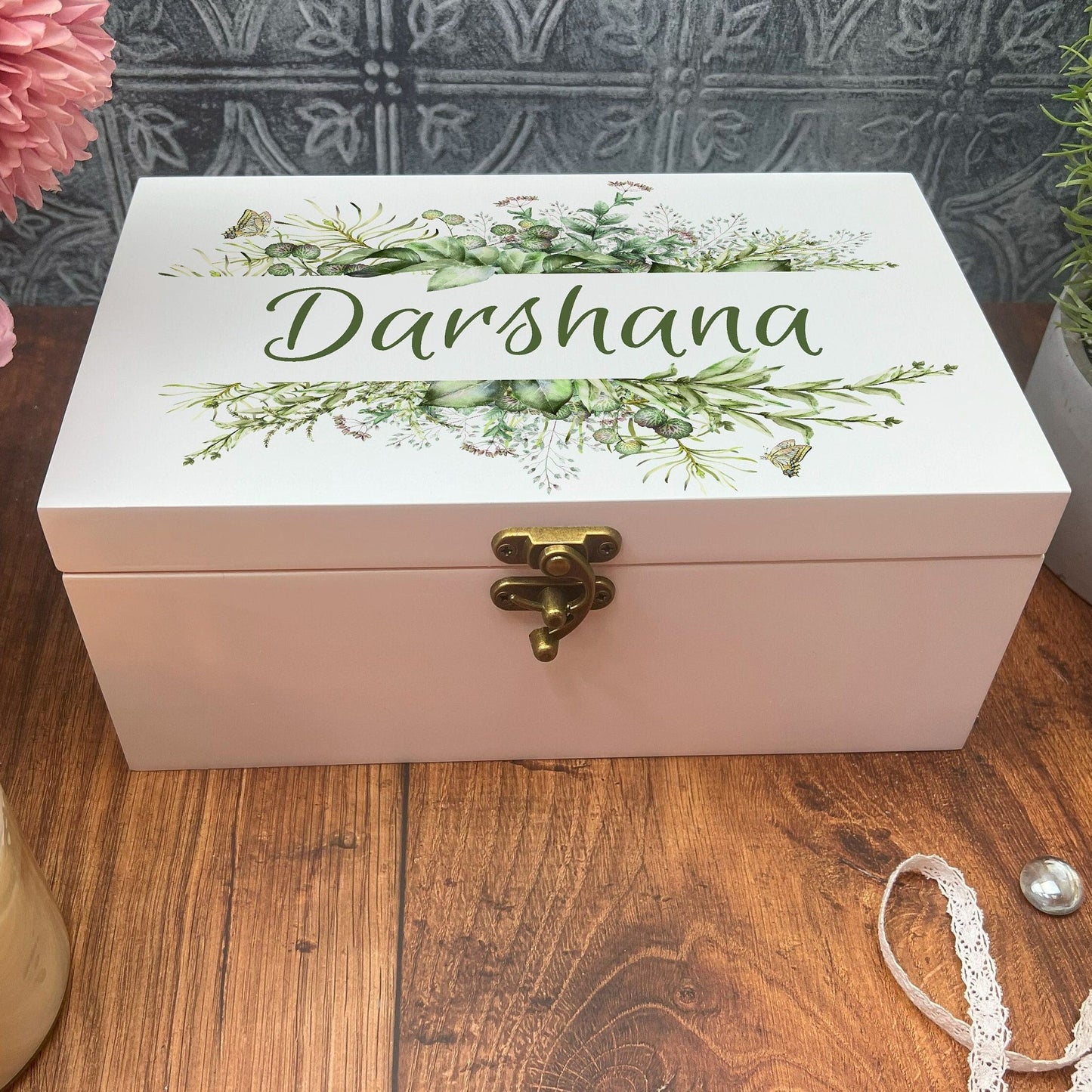 Botanical Nature Leaf Design Personalised Jewellery Trinkets Box - Grandma / Mother's Day Gift