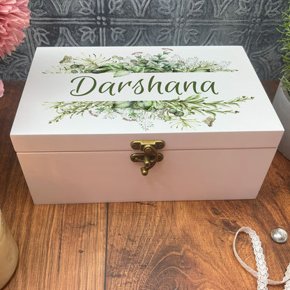 Botanical Nature Leaf Design Personalised Jewellery Trinkets Box - Grandma / Mother's Day Gift