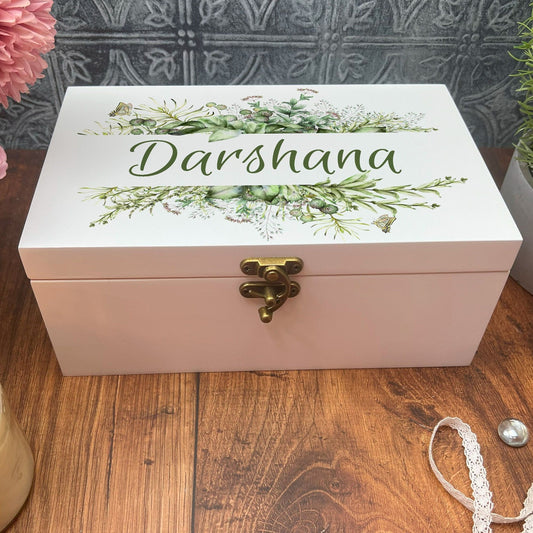 Botanical Nature Leaf Design Personalised Jewellery Trinkets Box - Grandma / Mother's Day Gift