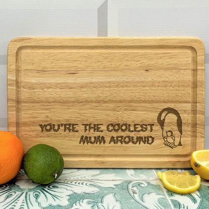 Coolest Mum Around Penguin Personalised Chopping Board Mother's Day Gift