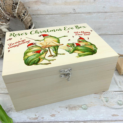 Hoppy Christmas Frog Christmas Carollers Design Vintage Personalised Xmas Eve Treat Box