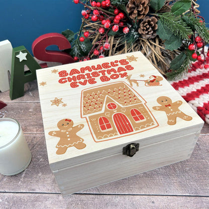 Gingerbread Scene Personalised Wooden Christmas Eve Box Xmas Treats Gift
