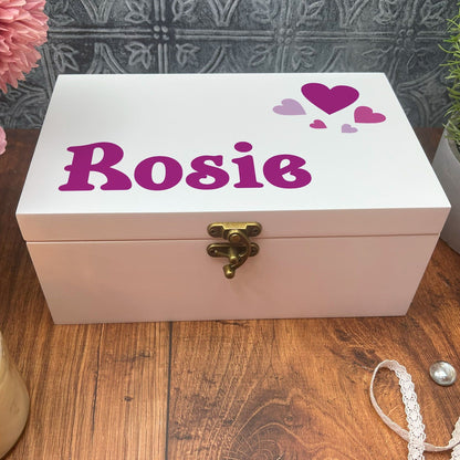Hearts - Any Colour - Personalised Jewellery Trinkets Box - Birthday Gift
