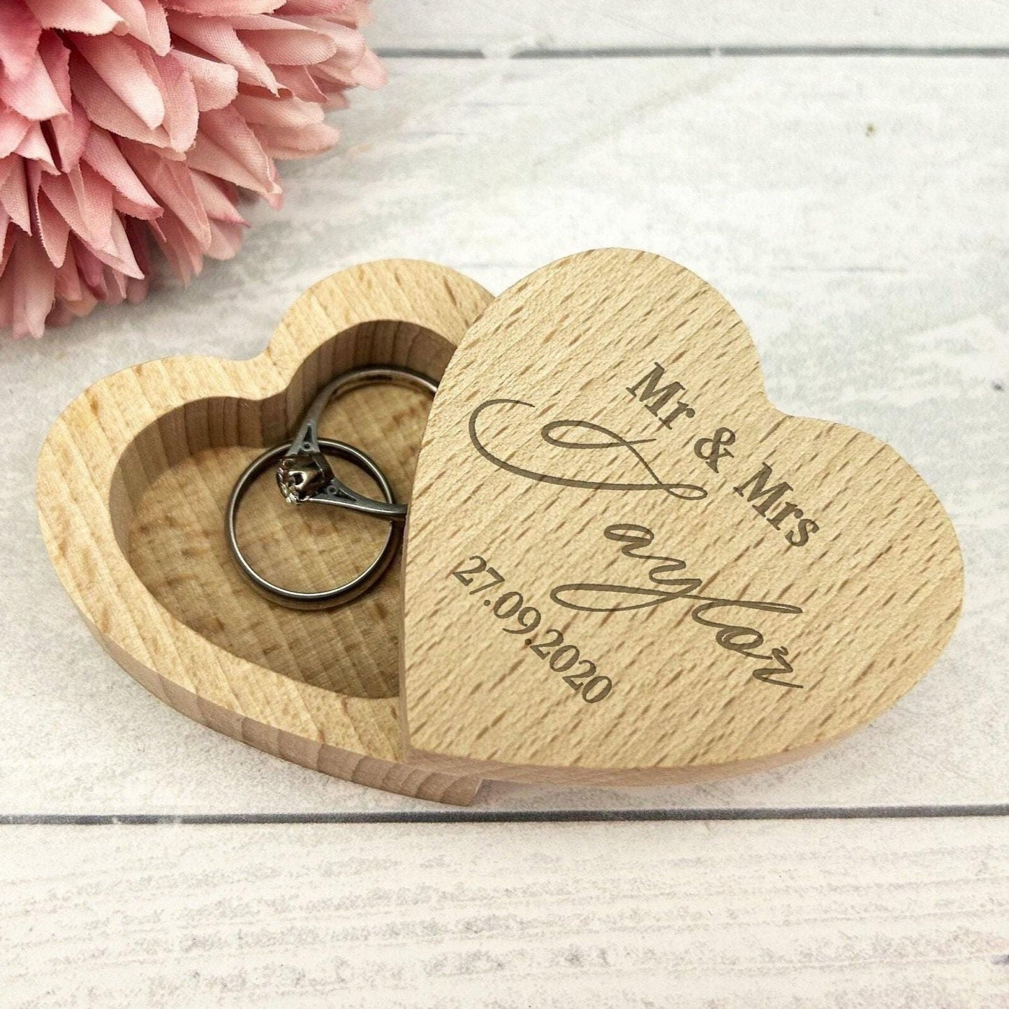 Mr and Mrs Wedding Ring Carrier Heart Box Personalised Engagement Gift