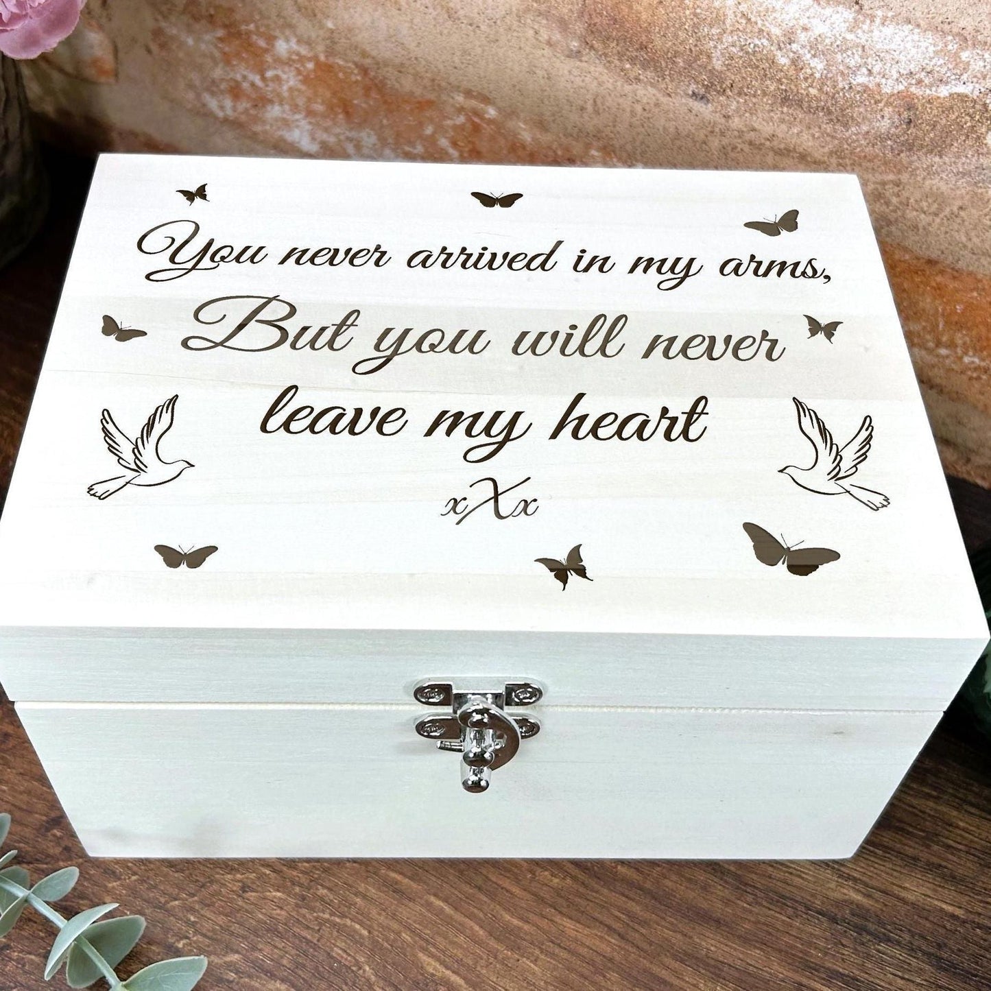 Luxury Wooden Remembrance Memory Box - Birds & Butterflies Design - Personalised Gift