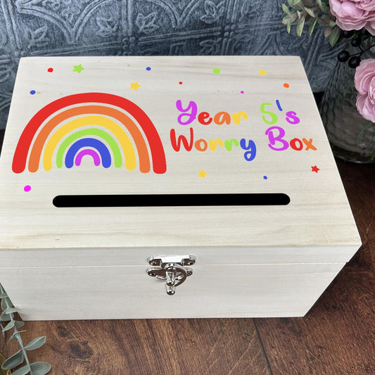 Rainbow Colourful Design Worry Box Primary School Personalised Dropbox