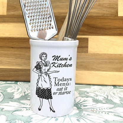 Housewife Illustration Kitchen Utensils Holder - Cutlery Pot - Personalised Gift Housewarming