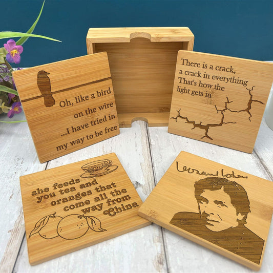 Leonard Cohen Lyrics Music Suzanne Bird On The Wire Engraved Coaster Set New Home Décor House Warming Gift Christmas Gift Birthday Present