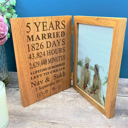 5th Anniversary Personalized Oak Photo Frame - Anniversary or Valentines Day Gift