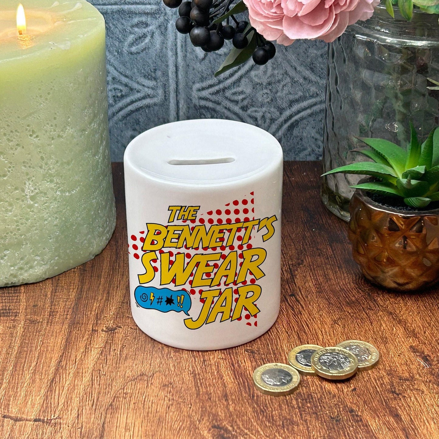Swear Jar Money Box - Pop Art Comic Design - Personalised Gift