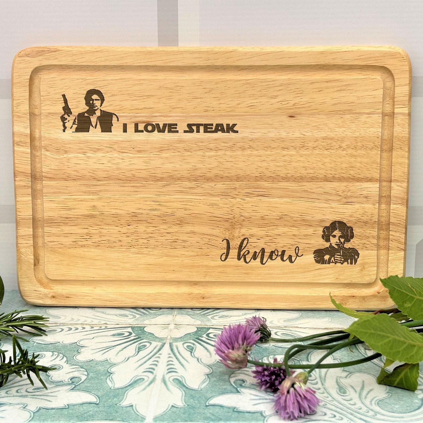 I Love Steak I Know Star Wars Han Solo Princess Leia Chopping Board