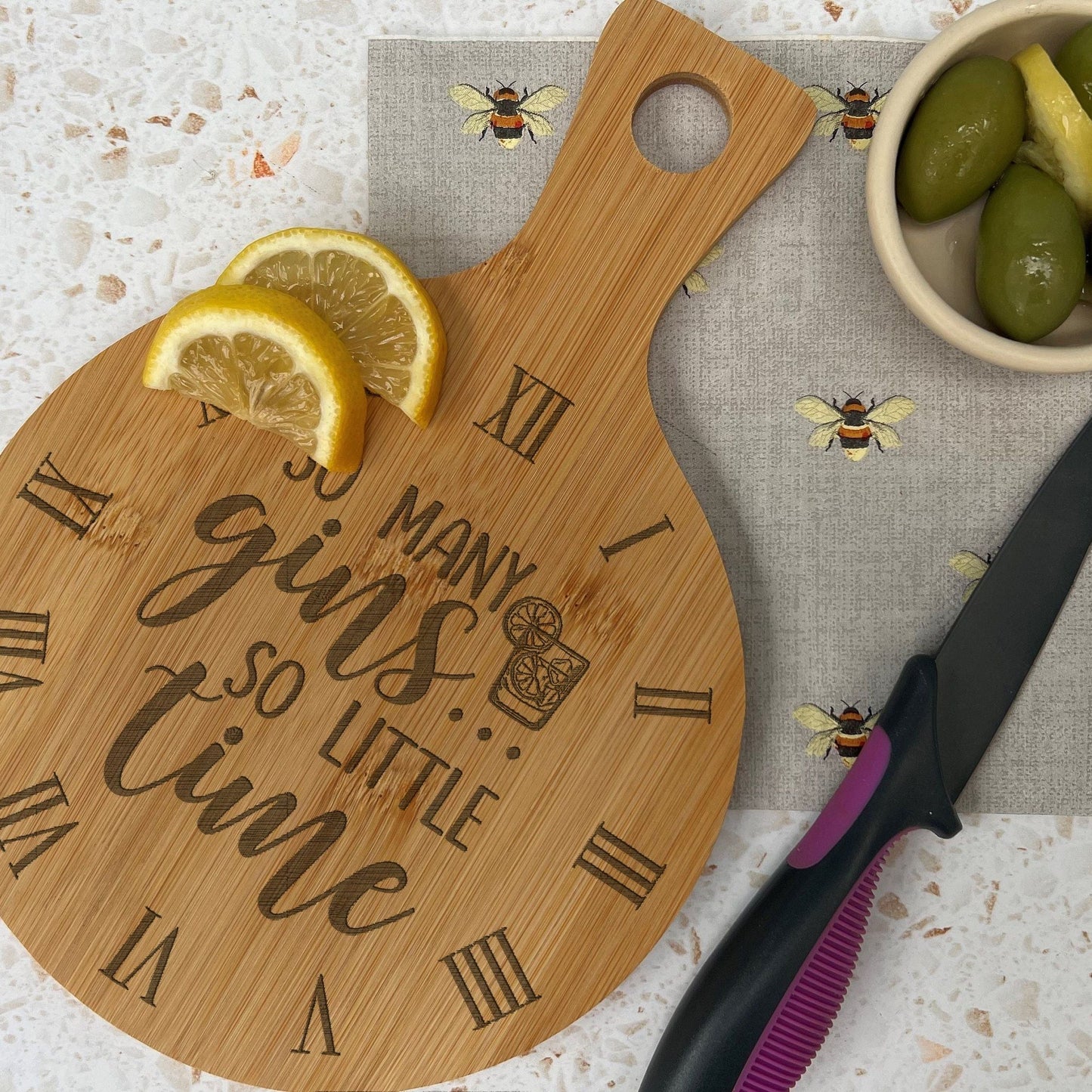 So Many Gins Drink Garnish Engraved Bamboo Paddle Chopping Board Home Décor Cooking Kitchen Funny Christmas Gift Birthday Present