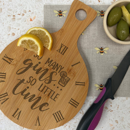 So Many Gins Drink Garnish Engraved Bamboo Paddle Chopping Board Home Décor Cooking Kitchen Funny Christmas Gift Birthday Present