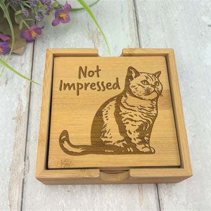 Scottish Fold Cat Engraved Bamboo Coaster Set New Home Décor House Warming Gift Christmas Gift Birthday Present Secret Santa