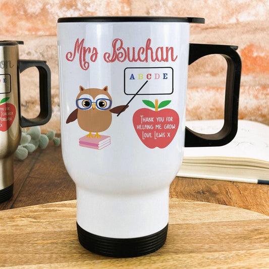 Owl Teacher Personalised Message Teachers Gift Travel Mug