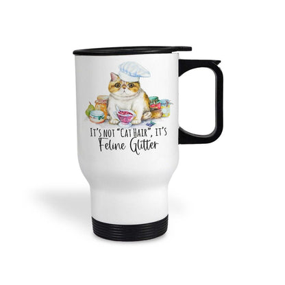 Feline Glitter Cat Design Travel Mug Personalised