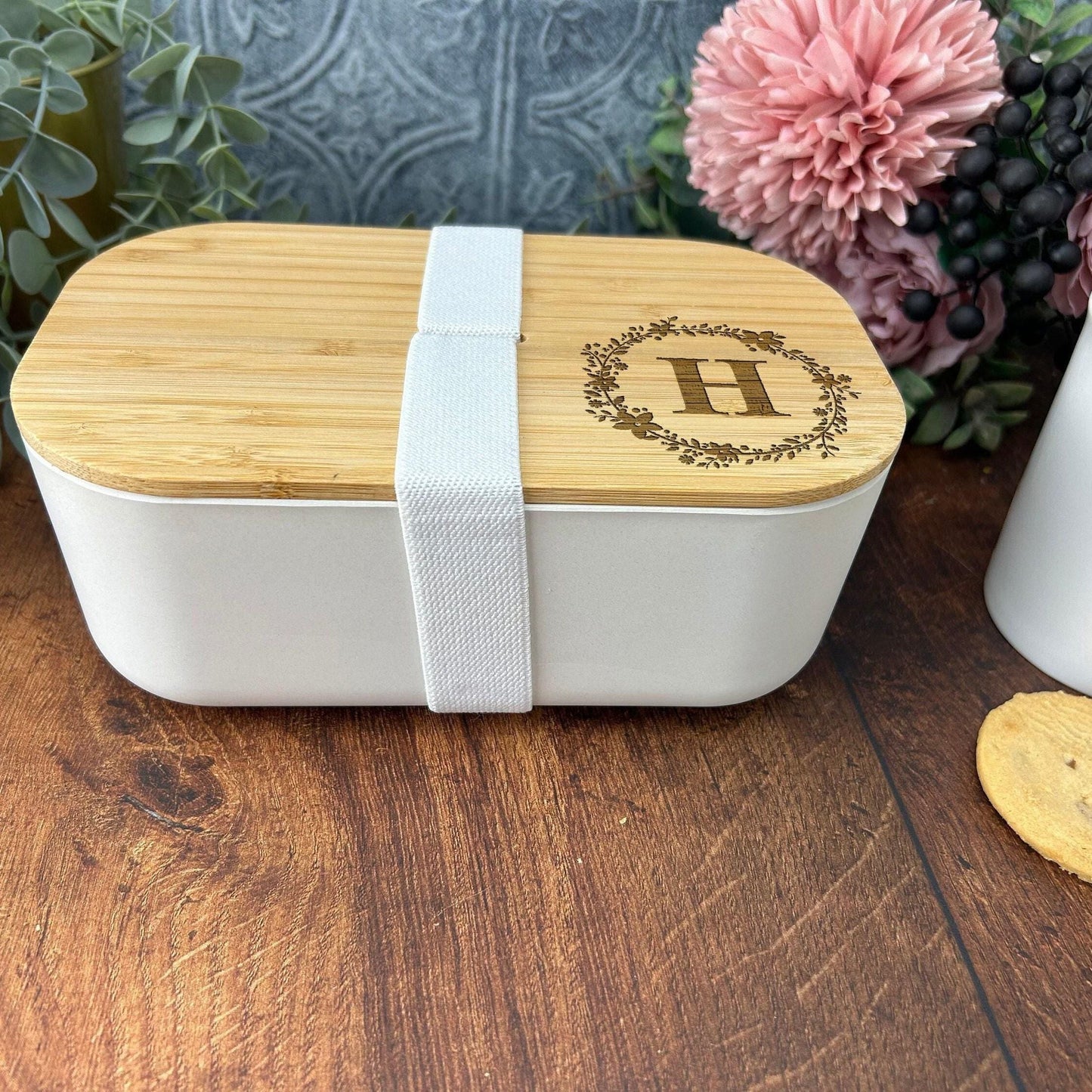 Floral Initial Personalised Bamboo Eco Friendly Lunchbox  - School Work Packed Lunch