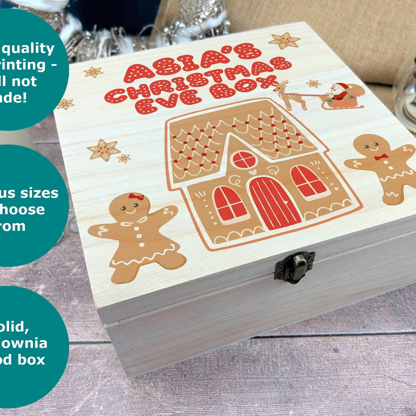 Gingerbread Scene Personalised Wooden Christmas Eve Box Xmas Treats Gift