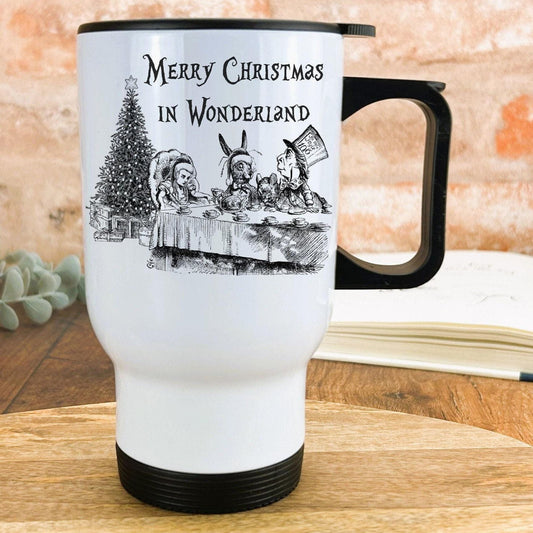 Mad Hatter Tea Party Christmas Travel Mug Personalised Gift