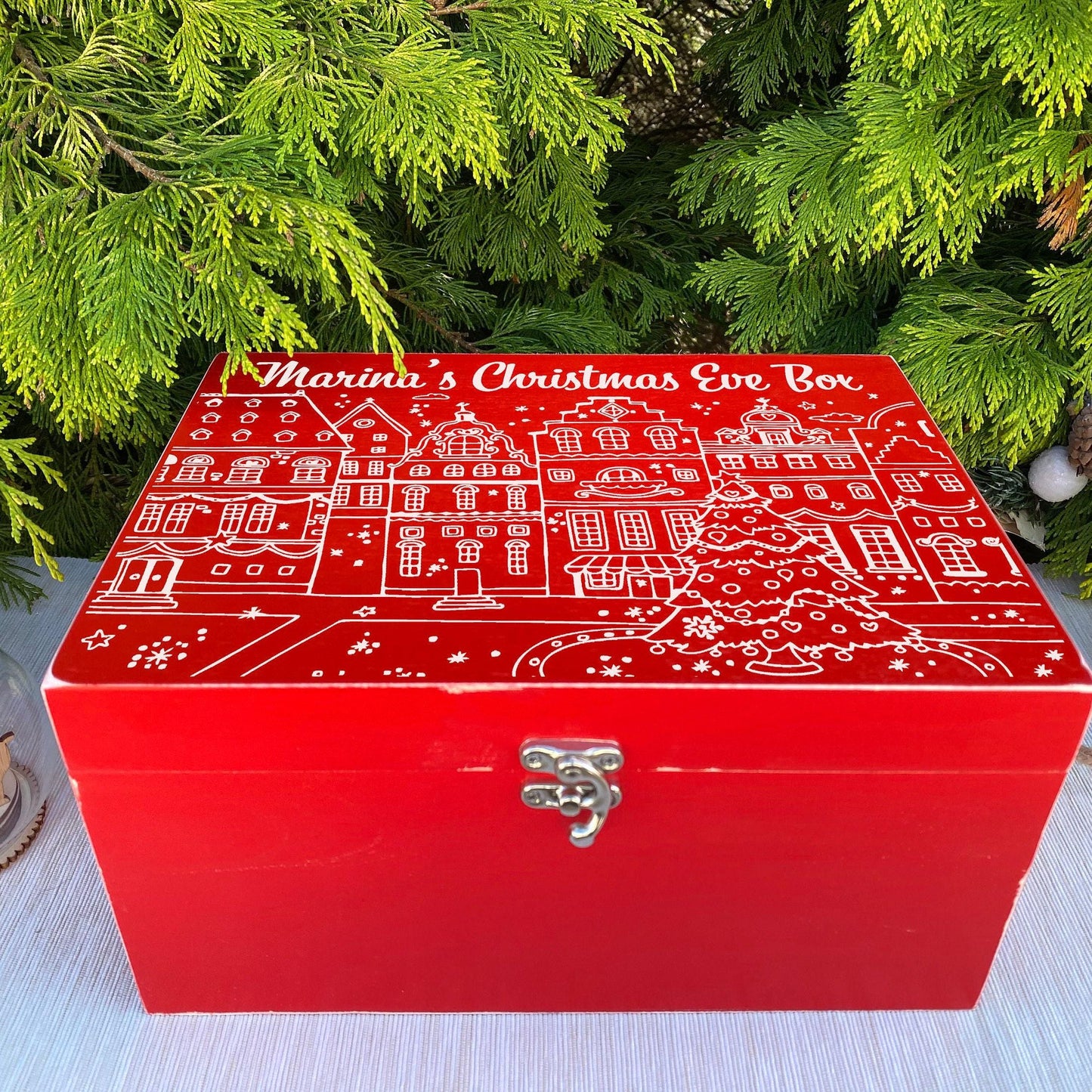 Christmas Town Silhouette Tree - XMAS Eve Treats Box - Personalised Gift
