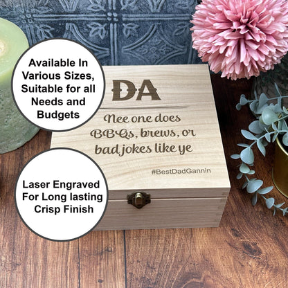 a wooden box sitting on top of a wooden table