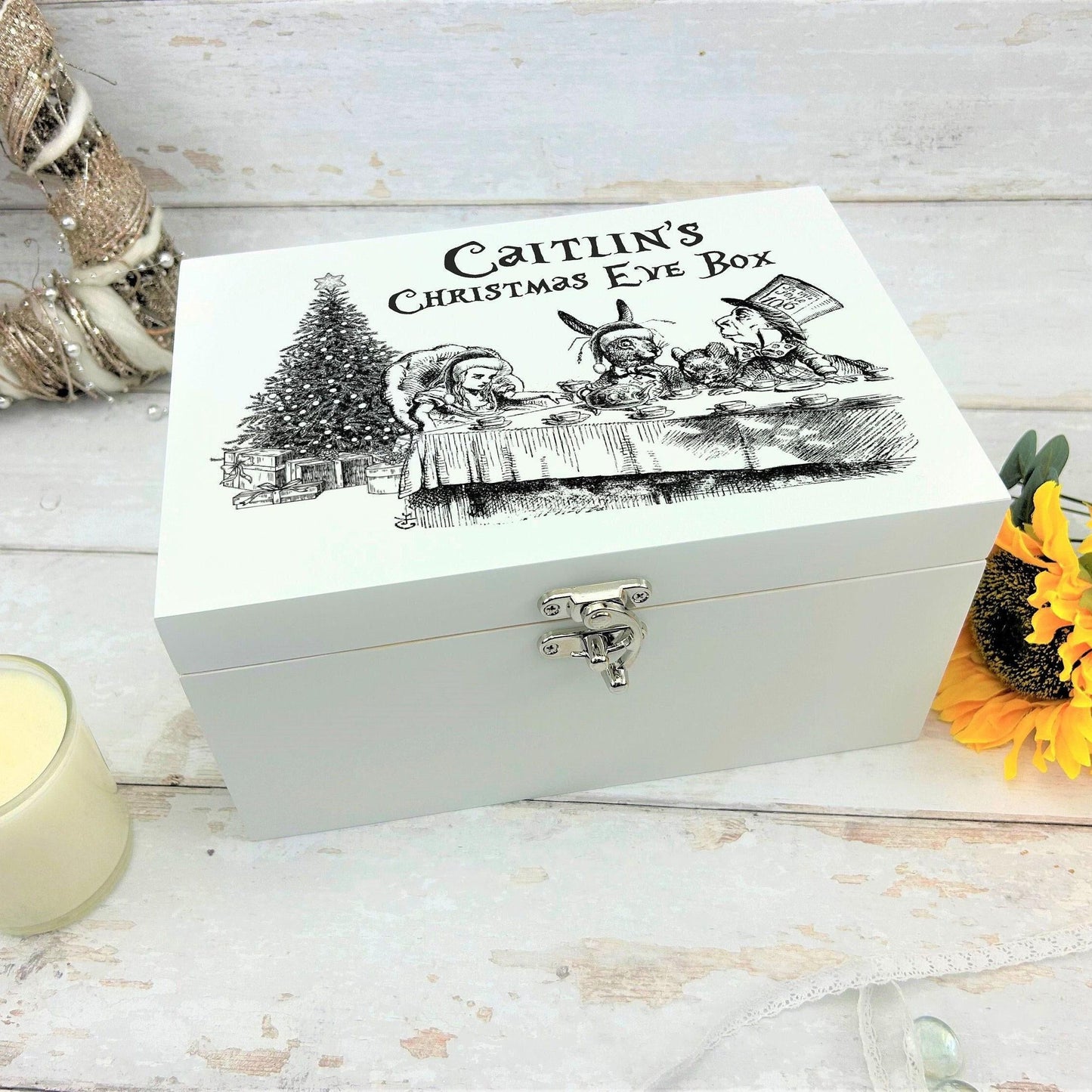 Alice in Wonderland Personalised Christmas Eve Box - Wooden Treat Box