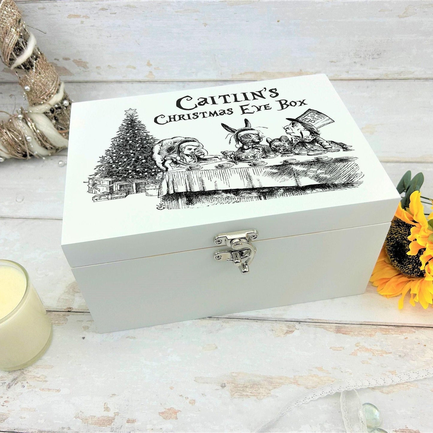 Alice in Wonderland Personalised Christmas Eve Box - Wooden Treat Box