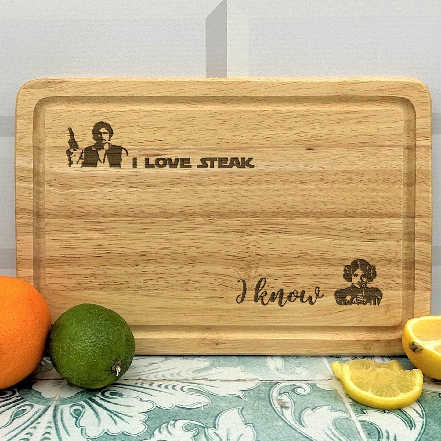 I Love Steak I Know Star Wars Han Solo Princess Leia Chopping Board