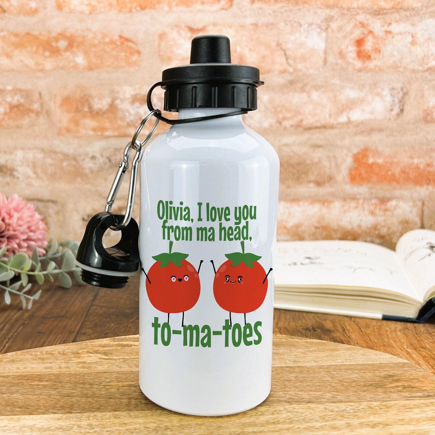 Love You Tomato Personalised Water Bottle Valentine's Day Boyfriend Girlfriend Gift Partner Love