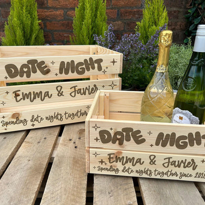 Date Night Couple Valentine's Treats Personalised Wooden Crate Drinks Hamper Gift