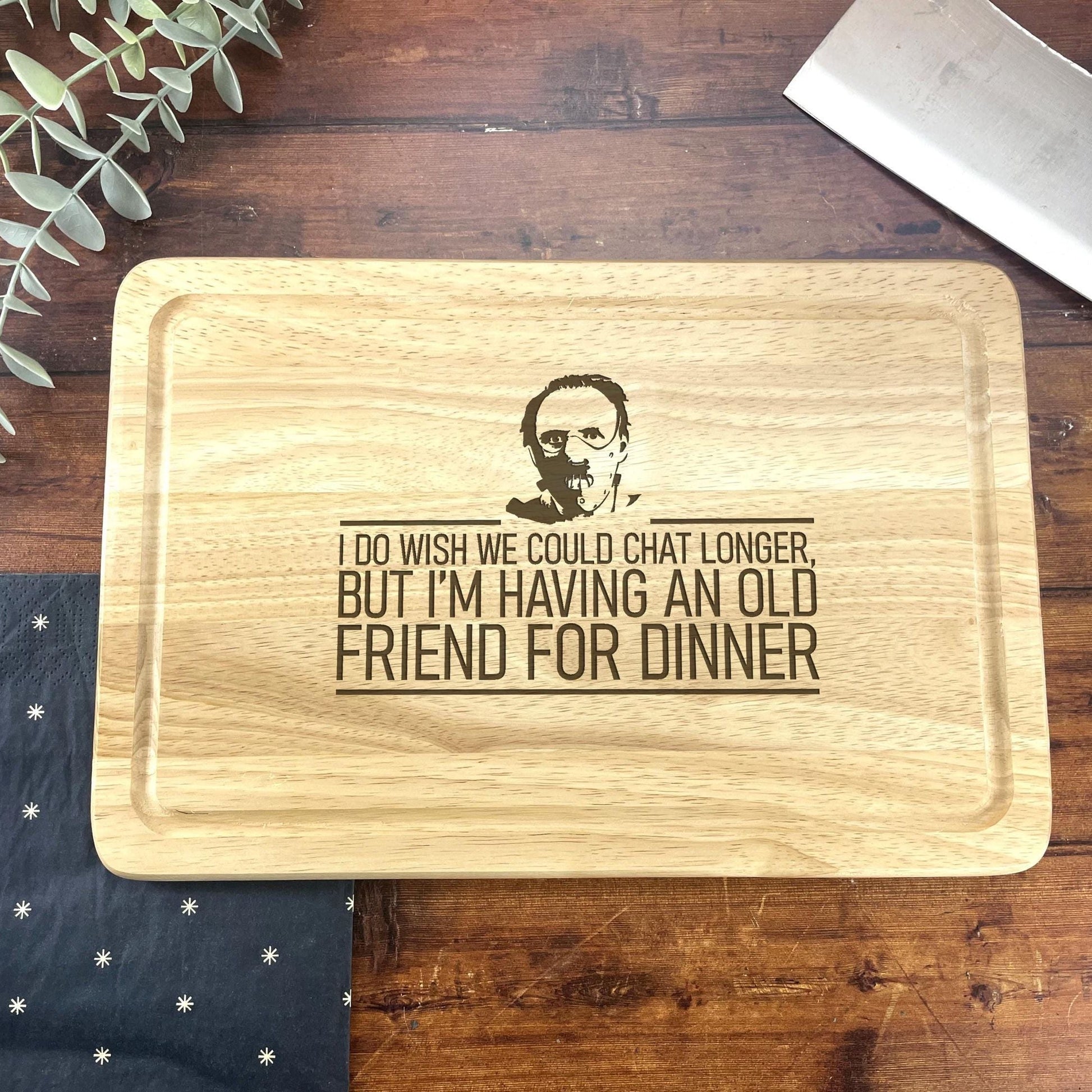 a cutting board with a picture of a man on it