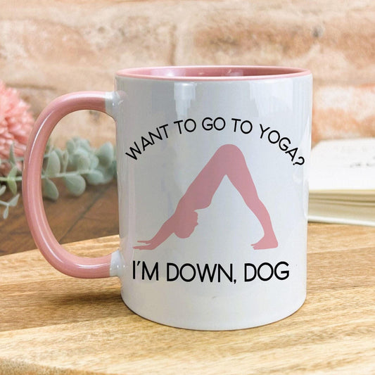 I'm Down, Dog White Yoga Personalised Coffee Tea Mug