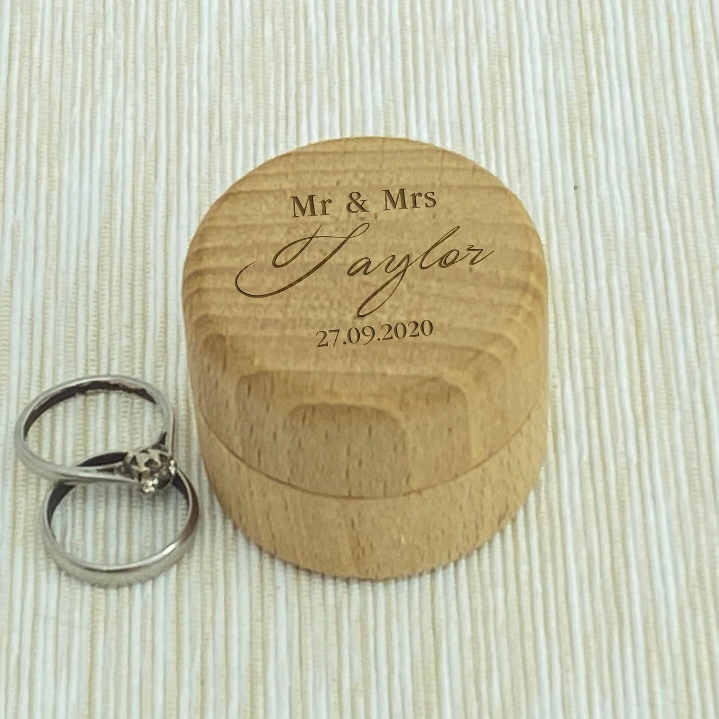 Mr & Mrs Name Date Wedding Ring Carrier Box Personalised Engagement Gift