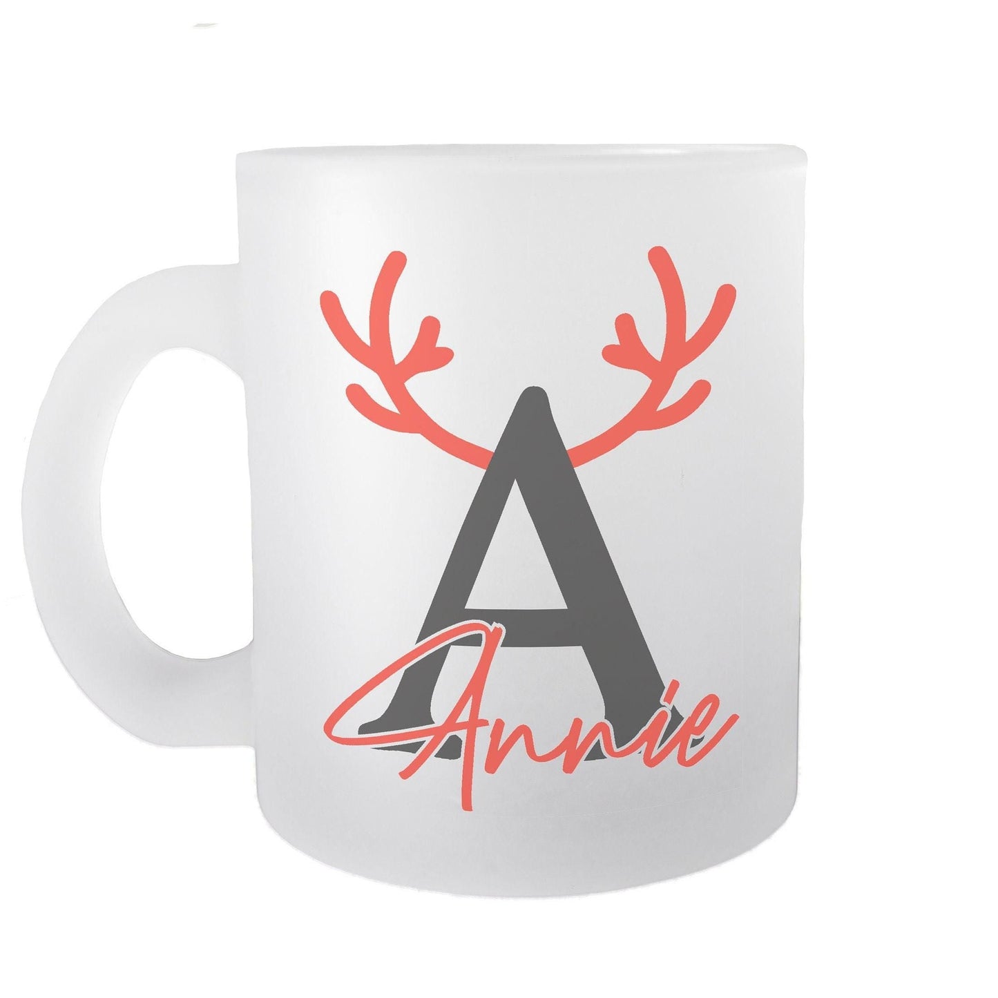 Reindeer Antler Personalised Initial Monogram Frosted Glass Mug Secret Santa Gift XMAS Stocking Filler