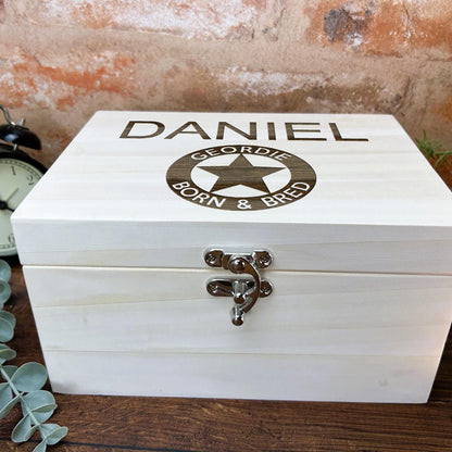 Geordie Born & Bred - Personalised Luxury Wooden Memory Box