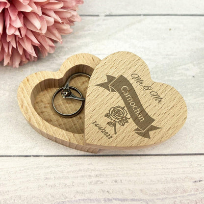 Mr & Mrs Rose Wedding Ring Carrier Heart Box Personalised Engagement Gift