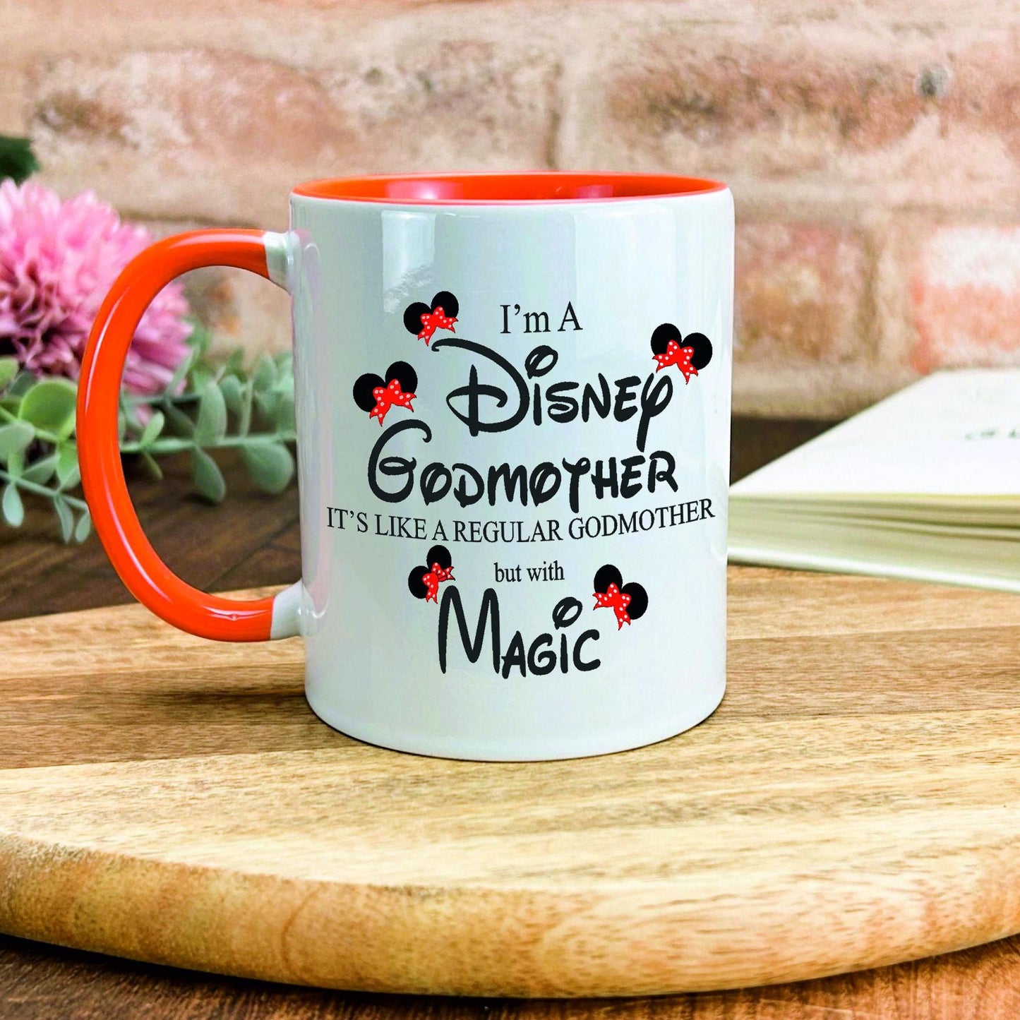 a coffee mug sitting on top of a wooden table