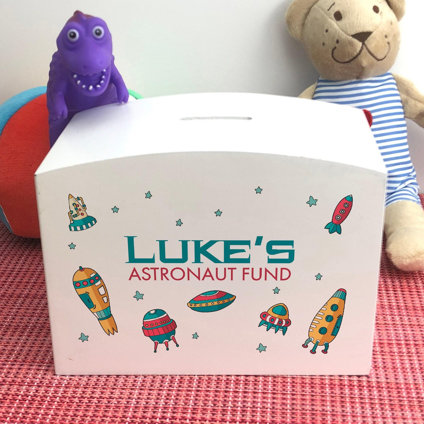 Astronaut Fund - Personalised Children's Wooden Money Box - Rockets - Birthday Saving Gift