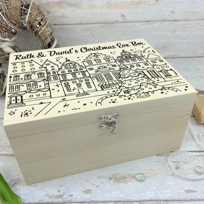 Christmas Town Silhouette Xmas Eve Treats Box Personalised Gift