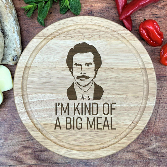 a cutting board with a picture of a man on it