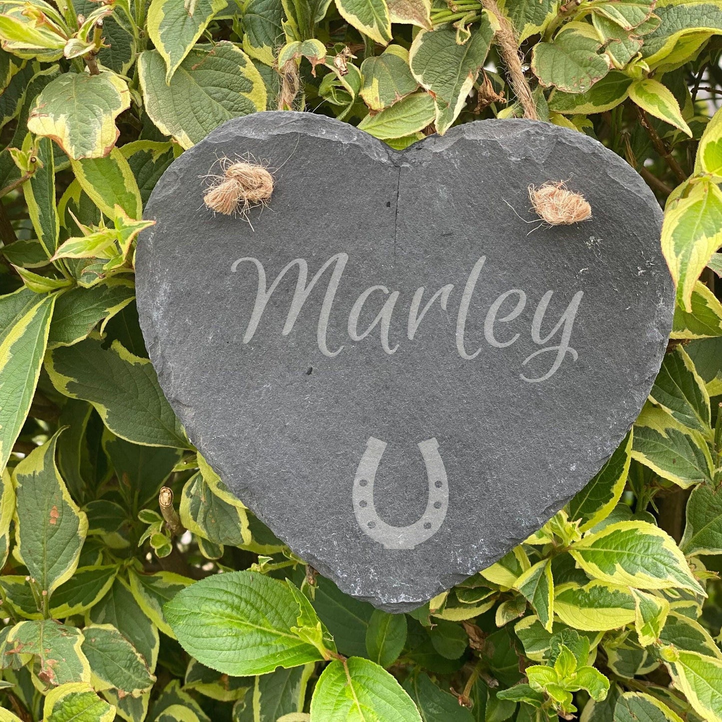 Personalised Horse Name Slate Heart - Horseshoe Stable Plaque