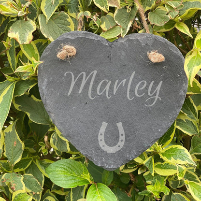Personalised Horse Name Slate Heart - Horseshoe Stable Plaque