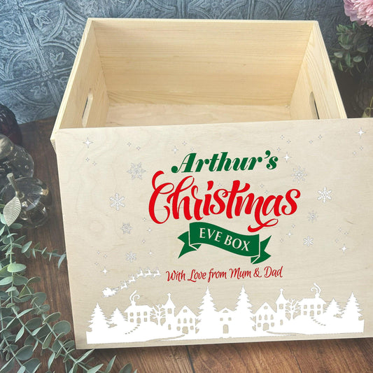 Snow Town Silhouette Christmas Eve Box Hamper Gift Personalised XMAS Treats