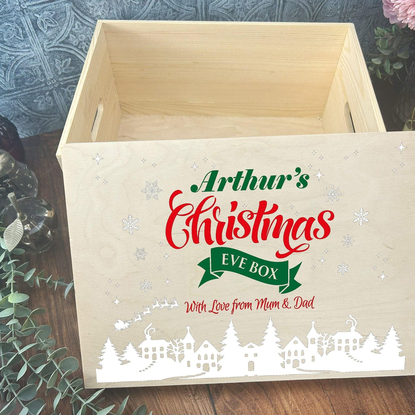 Snow Town Silhouette Christmas Eve Box Hamper Gift Personalised XMAS Treats