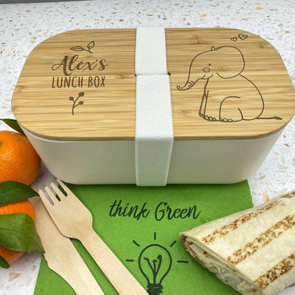 Elephant Personalised Bamboo Eco Friendly Lunchbox - School Work Packed Lunch