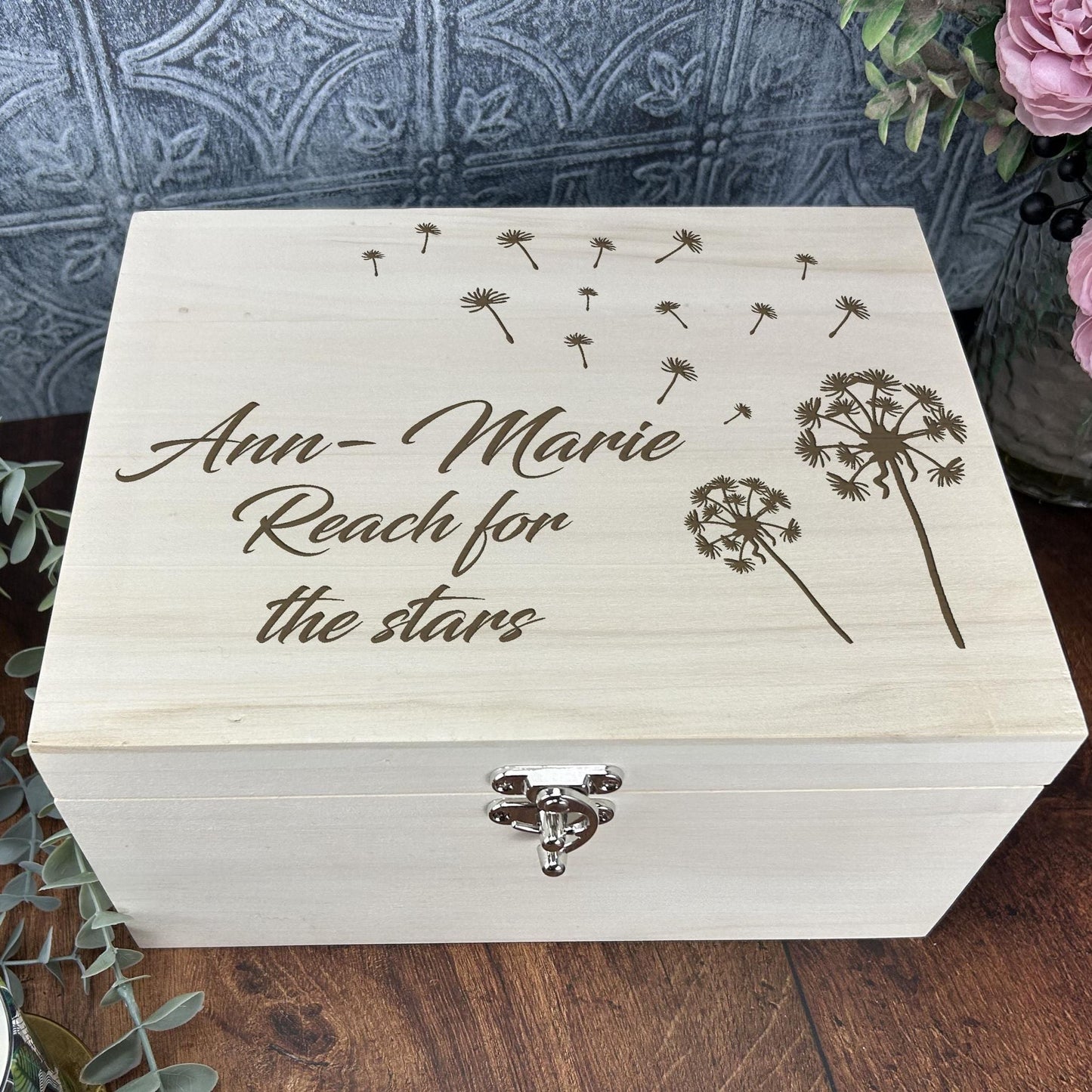Dandelion Engraved Luxury Wooden Box - Personalised Gift