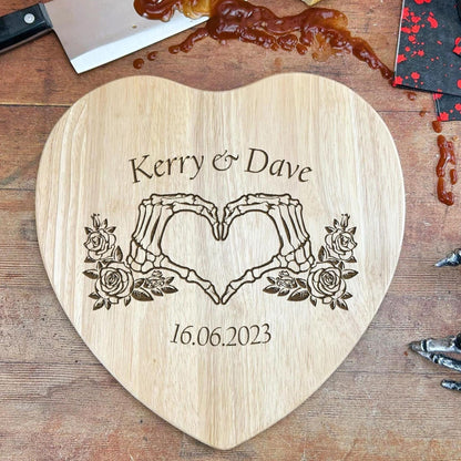 Heart Hands Goth Couple Wooden Chopping Board - Wedding Anniversary Personalised Gift